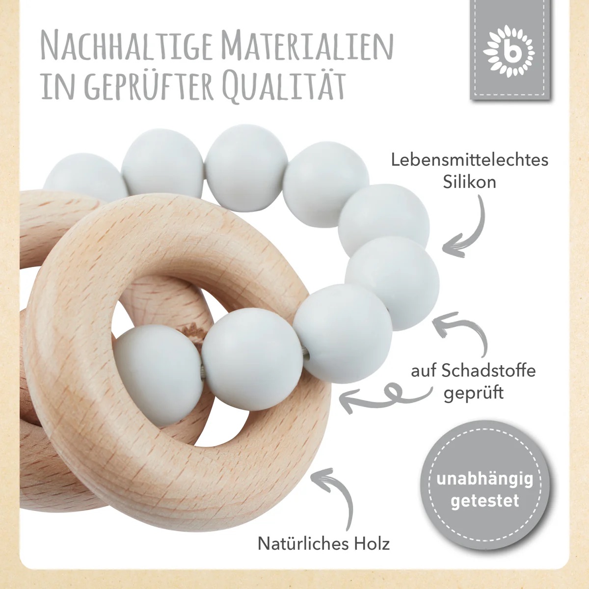 bieco Beißer mit Silikonkette rose bieco Beißer mit Silikonkette silber