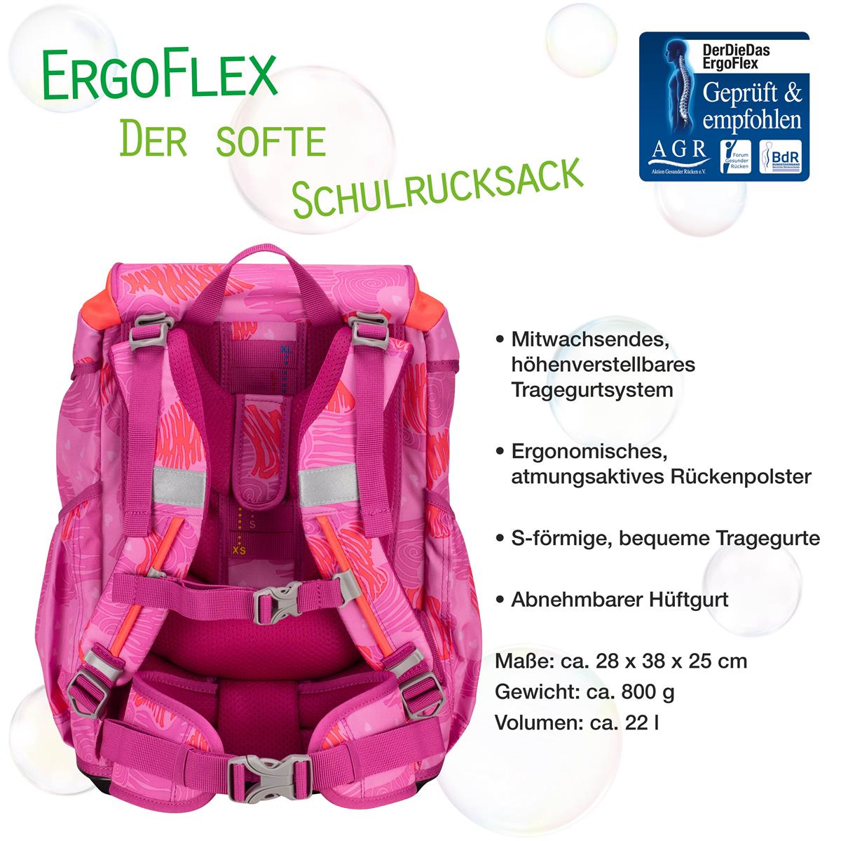 Der Die Das Schulranzen-Set Ergoflex 2025 5 tlg. Roses