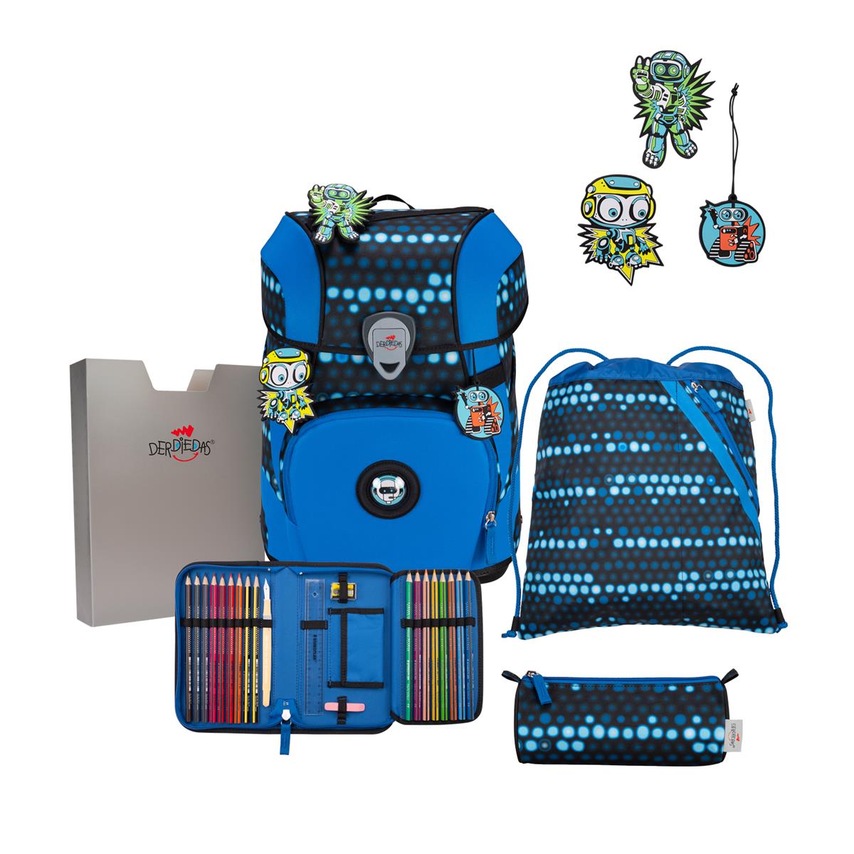 Der Die Das Schulranzen-Set Ergoflex Tiny 5 tlg. Superflash Blue Robot