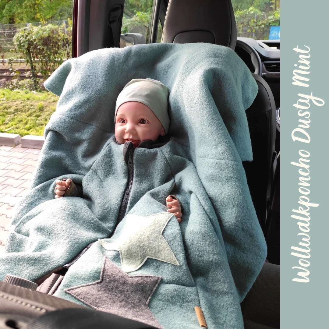 Kikkifax Wollwalk Kinderponchos Sterne Dusty Mint