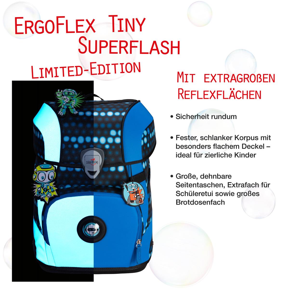 Der Die Das Schulranzen-Set Ergoflex Tiny 5 tlg. Superflash Blue Robot