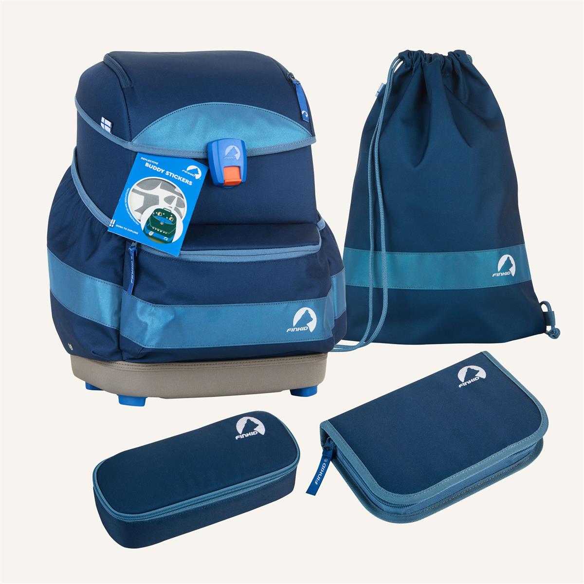 Finkid BUDDY EKO SPORT Schulranzen Set denim/dove