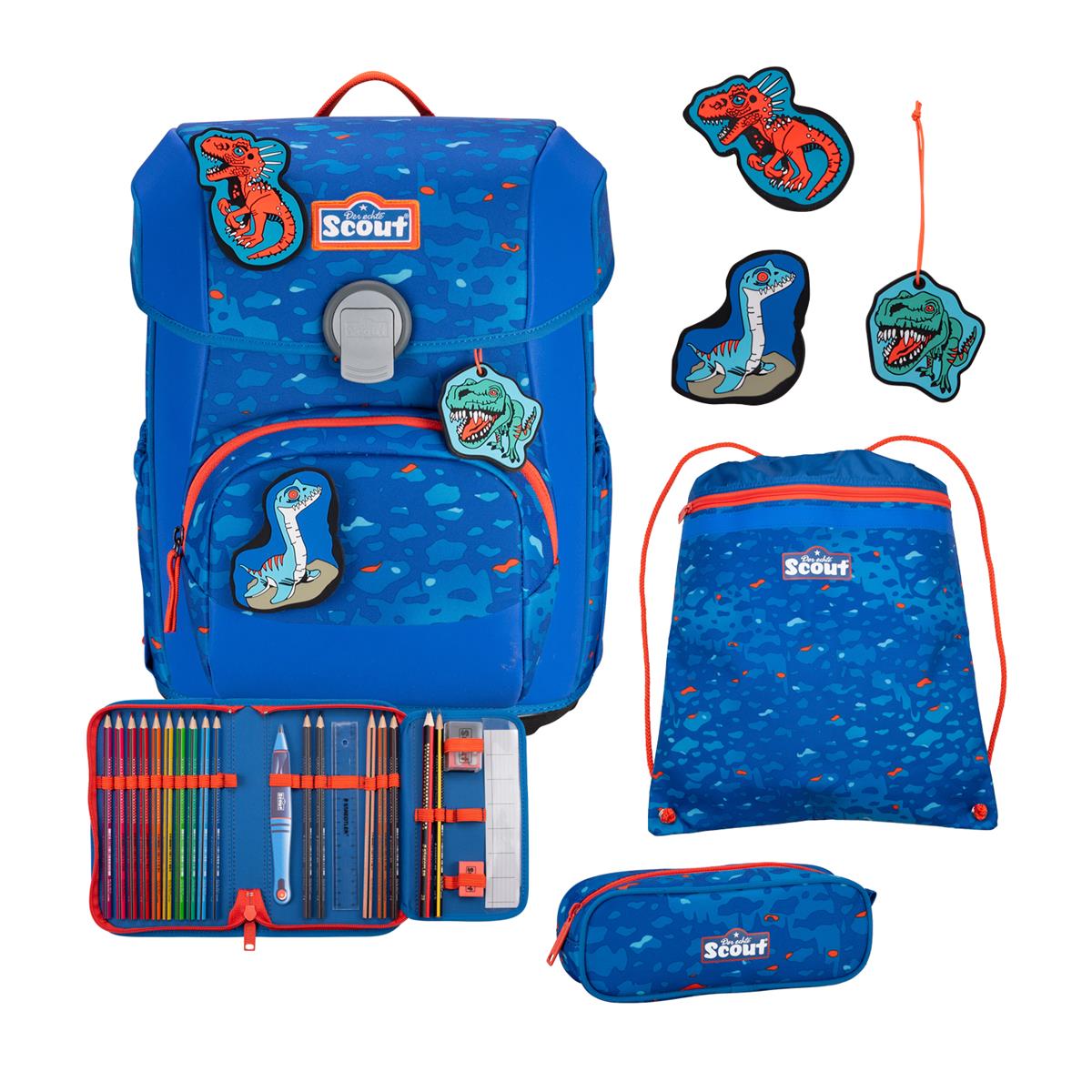 Scout Schulranzen-Set Neo 4.tlg. Exklusiv Superflash Blue Dino