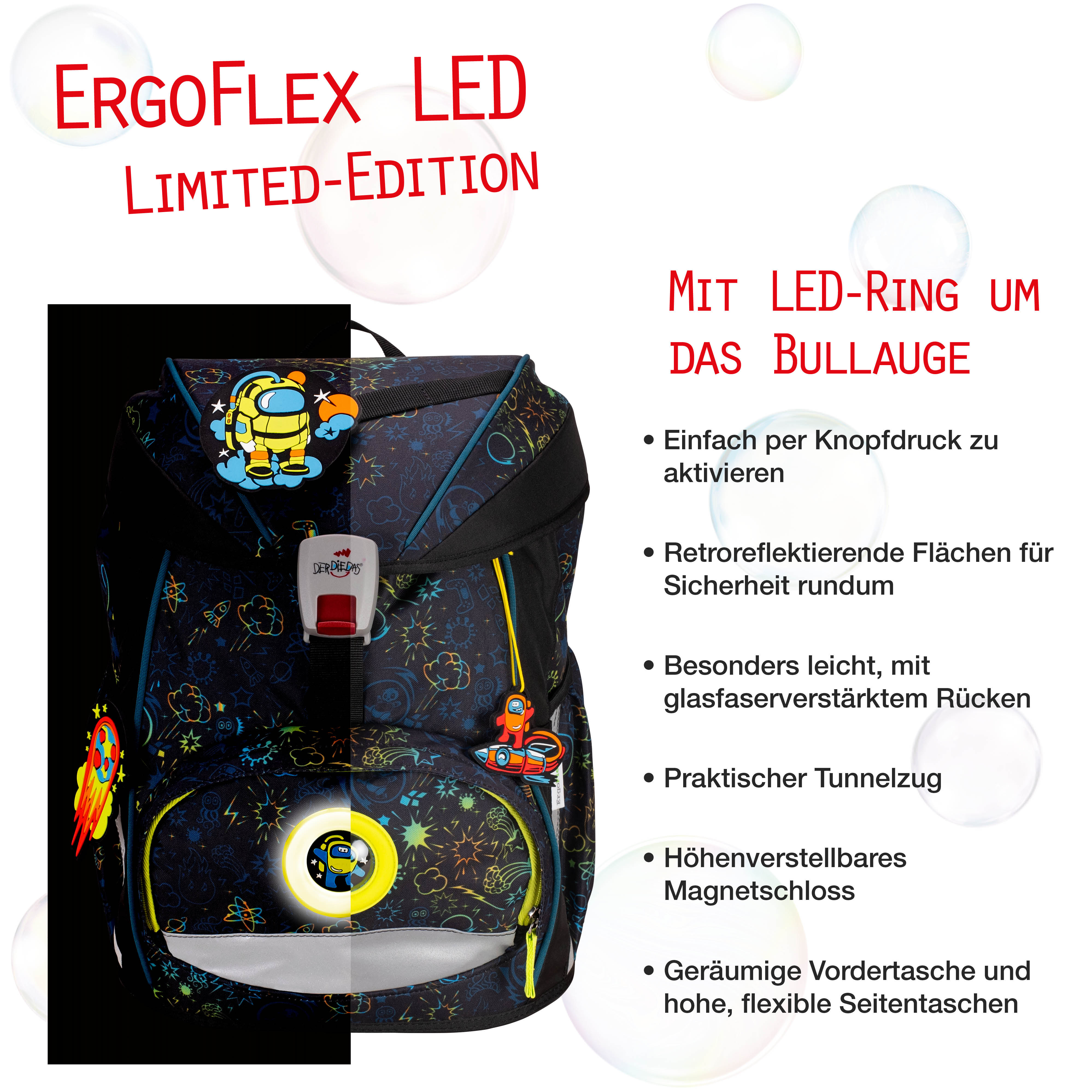 Der Die Das Schulranzen-Set Ergoflex 2025 5 tlg. LED Crazy Der Die Das Schulranzen-Set Ergoflex 2025 5 tlg. LED Crazy