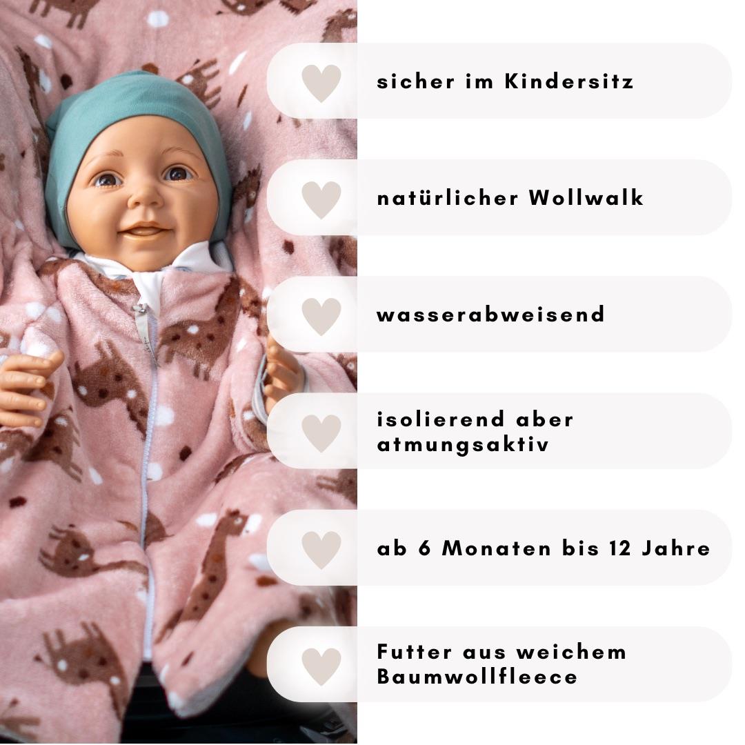 Kikkifax Kindersitzponcho aus Fleece flauschige Giraffe rosé