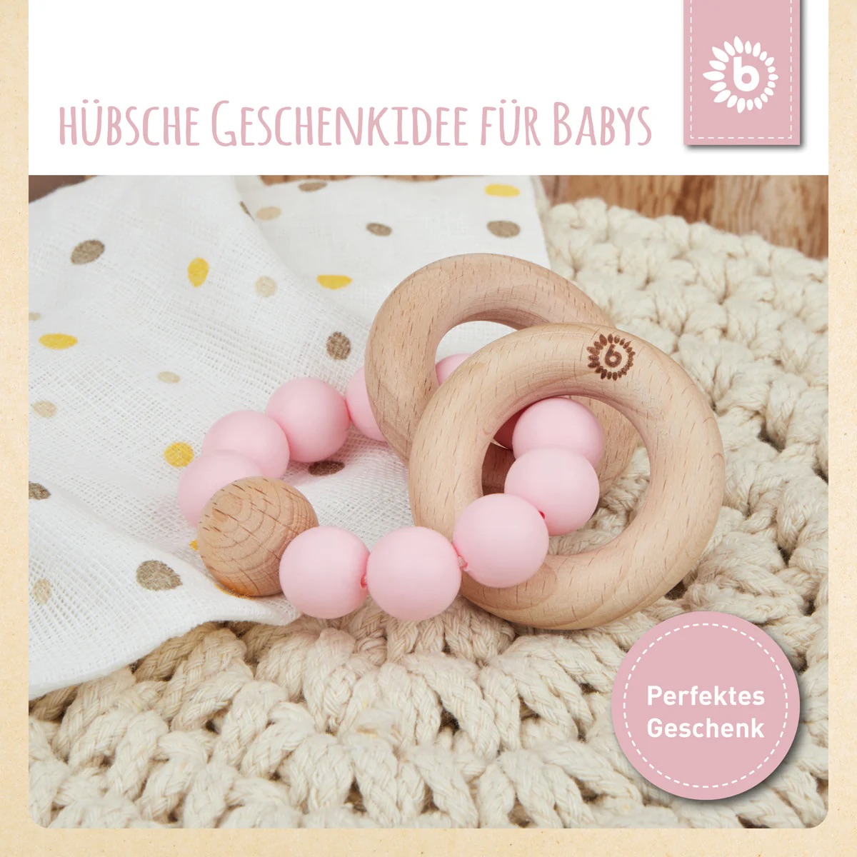bieco Beißer mit Silikonkette rose bieco Beißer mit Silikonkette rose