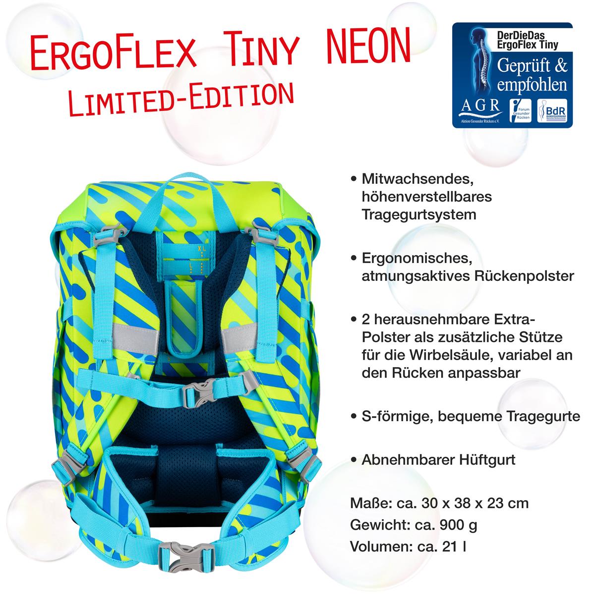 Der Die Das Schulranzen-Set Ergoflex Tiny 5 tlg. NEON Set Monster
