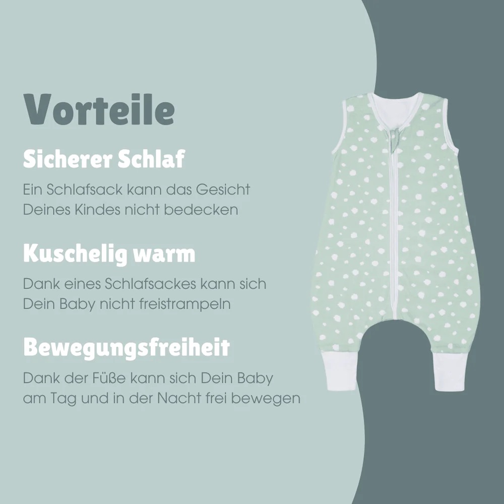 Emma & Noah Schlafsack mit Füßen 1.0 TOG 90cm Punkte Mint