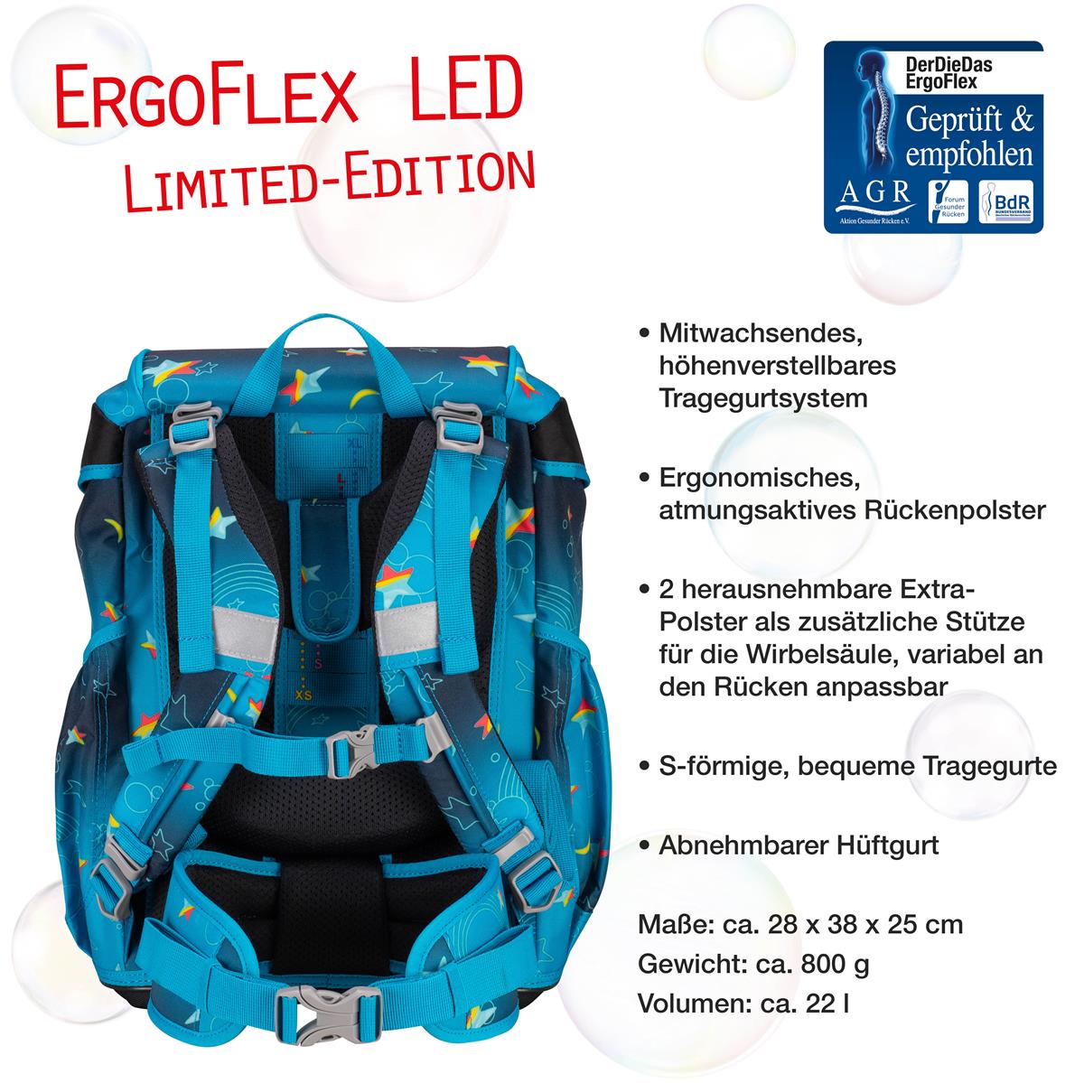 Der Die Das Schulranzen-Set Ergoflex 2025 5 tlg. LED Rainbow Star