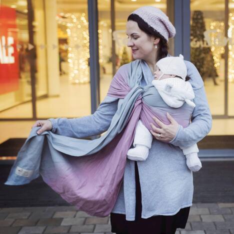 Storchenwiege Ring Sling Leo Duet rosé-grau Storchenwiege Ring Sling Leo Duet rosé-grau