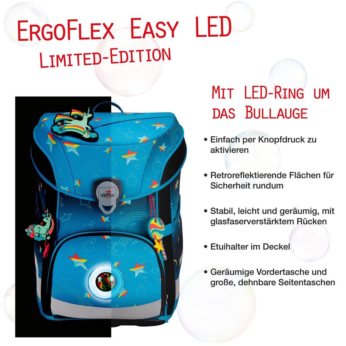 Der Die Das Schulranzen-Set Ergoflex Easy 2025 tlg. LED Rainbow Star Der Die Das Schulranzen-Set Ergoflex Easy 2025 tlg. LED Rainbow Star
