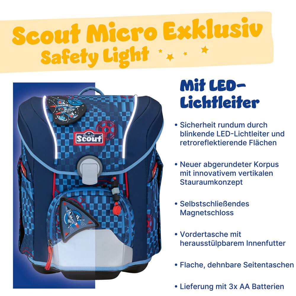 Scout Micro Schulranzen-Set 4-tlg. Safety Light Space Explorer 