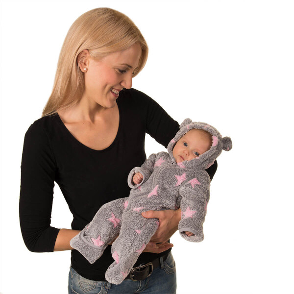 Hoppediz Fleeceoverall Sterne grau/ rosa 56/62