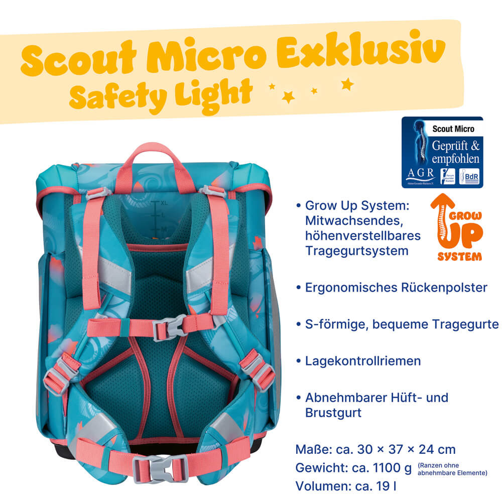 Scout Micro Schulranzen-Set 4-tlg. Safety Light Aloha