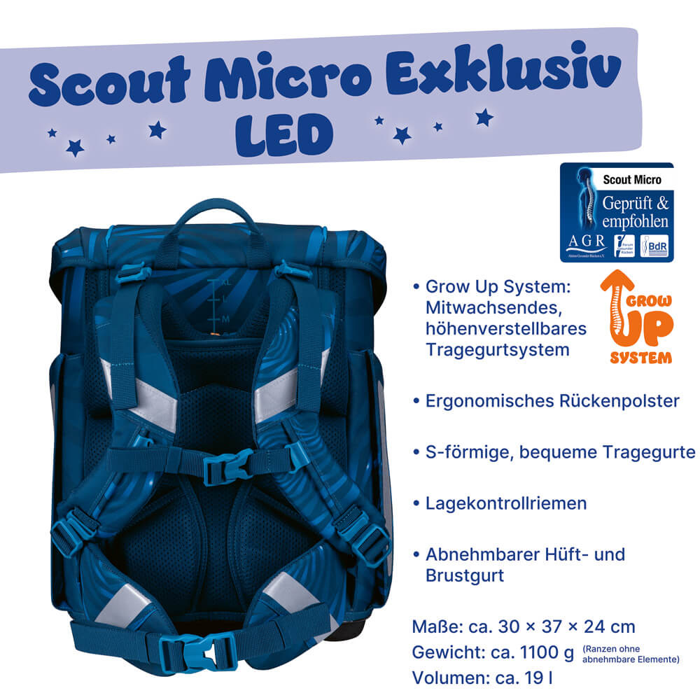 Scout Micro Schulranzen-Set 4-tlg. LED Rocket Rider