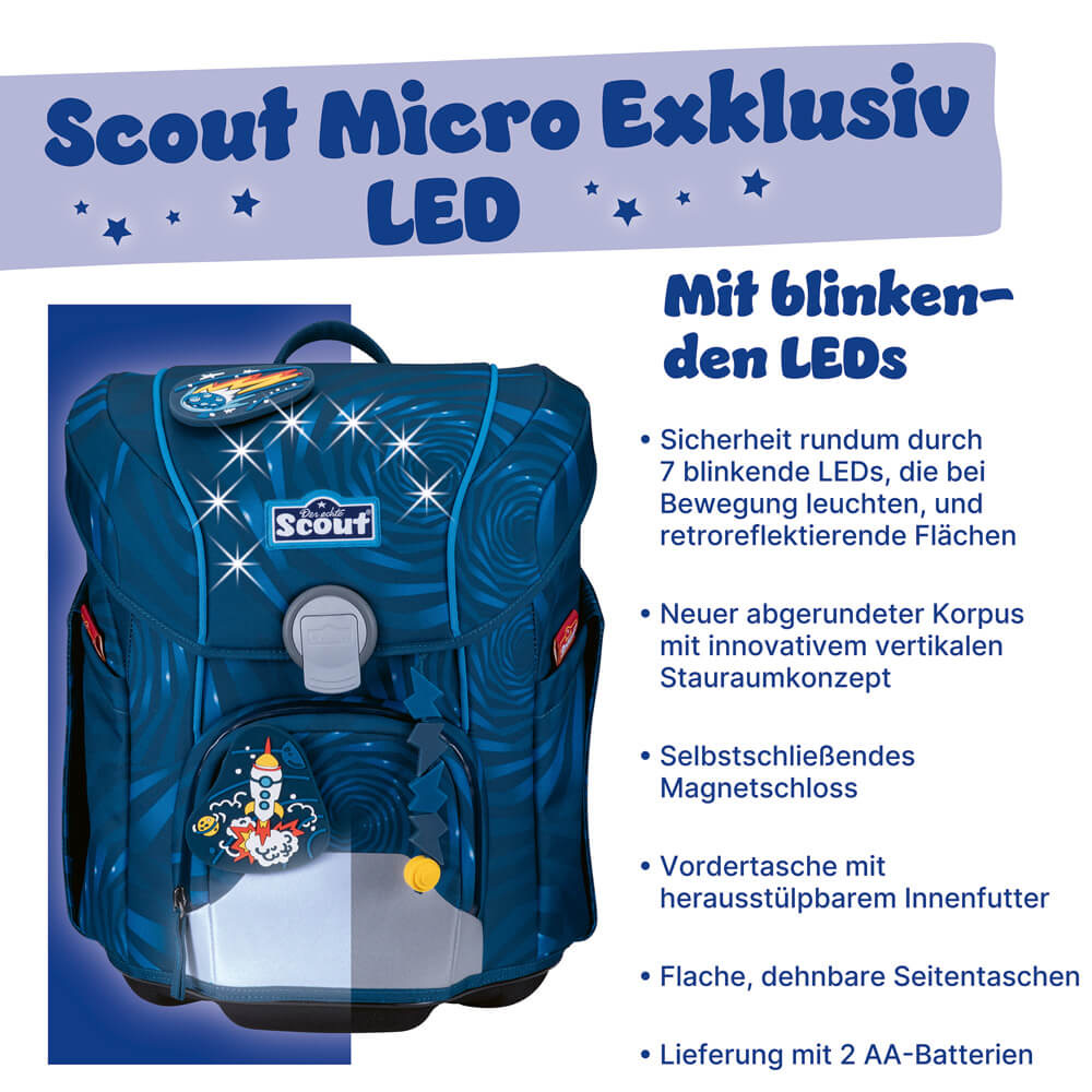 Scout Micro Schulranzen-Set 4-tlg. LED Rocket Rider