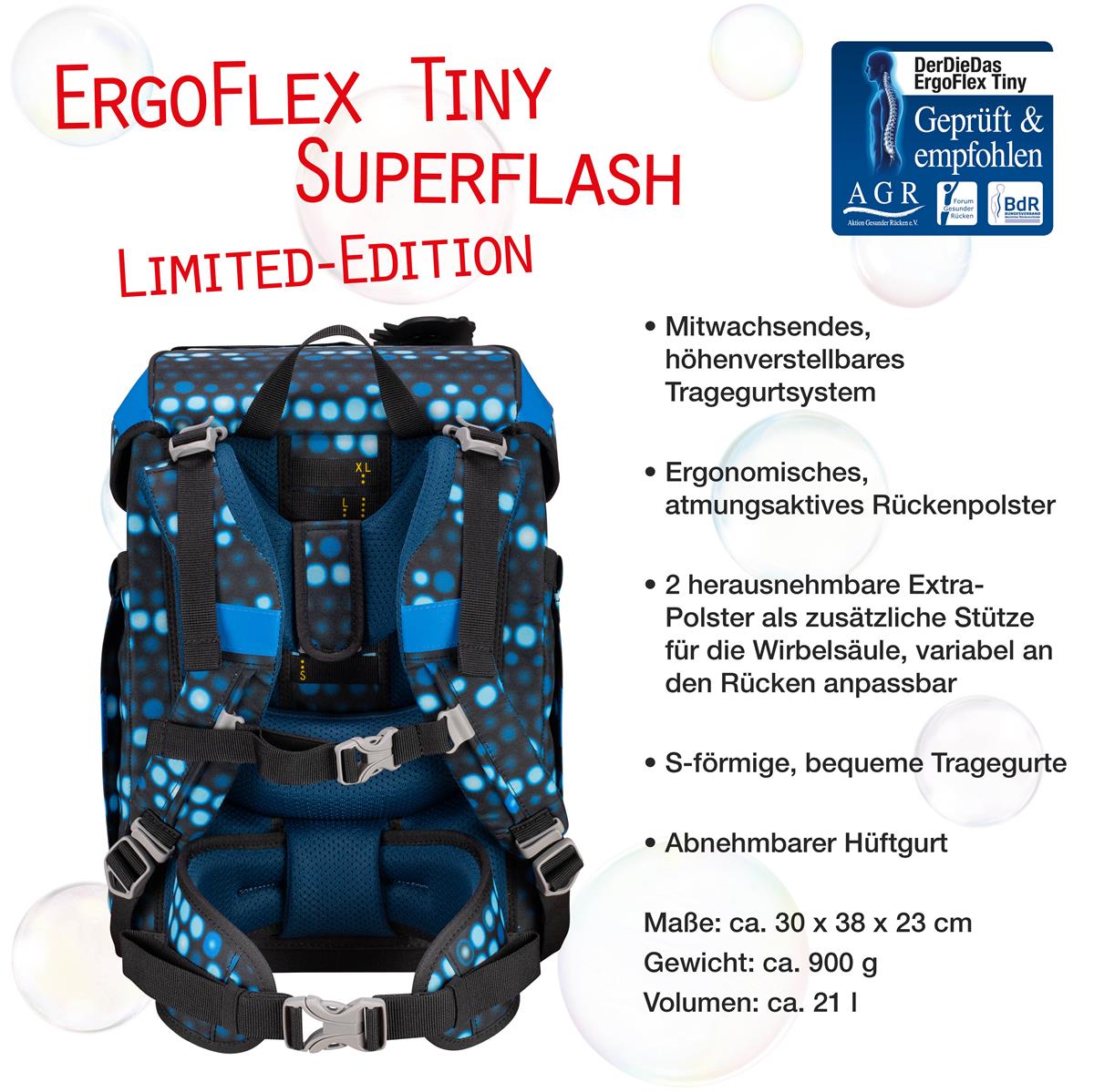 Der Die Das Schulranzen-Set Ergoflex Tiny 5 tlg. Superflash Blue Robot