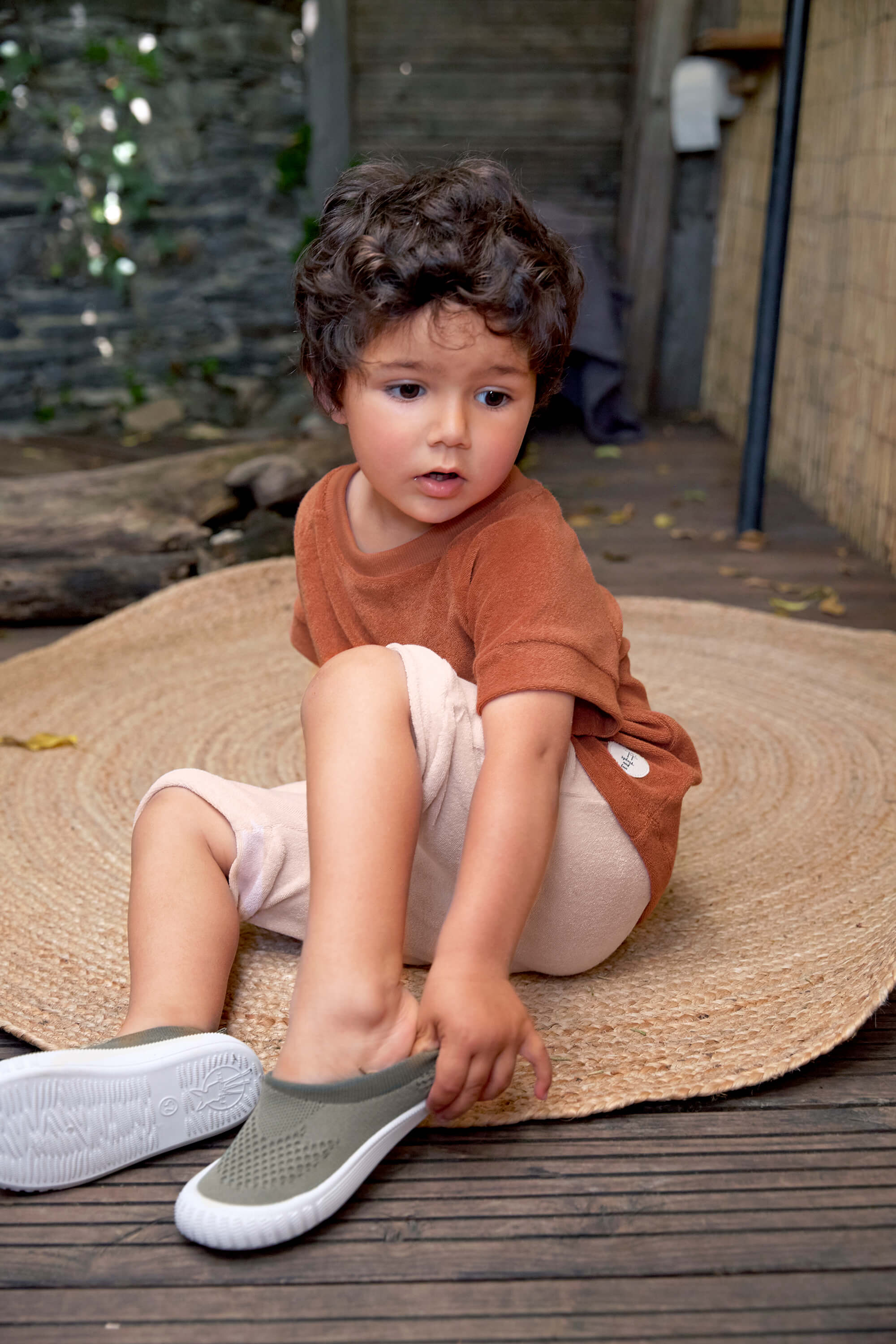 Lässig Frottee T-Shirt Kinder Rostrot 98-104