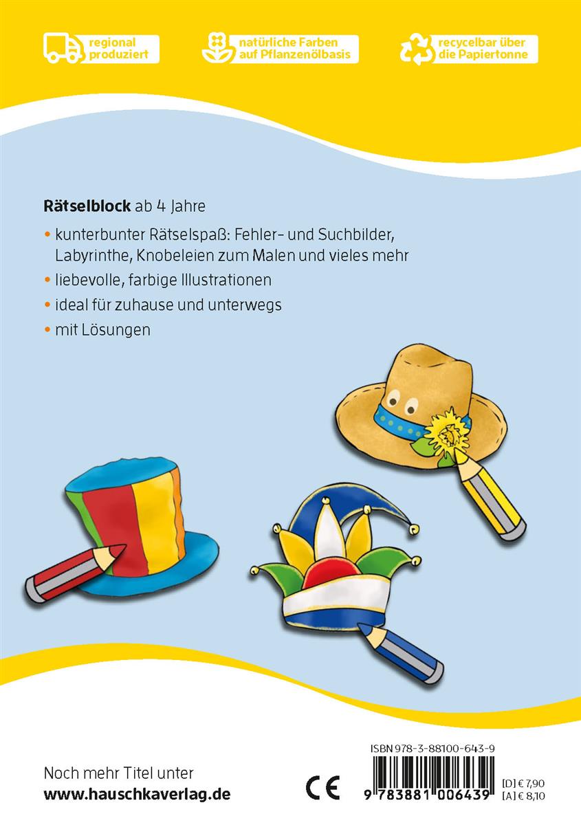 Hauschka Kunterbunte Rätselblöcke ab 4 Jahre, Band 2