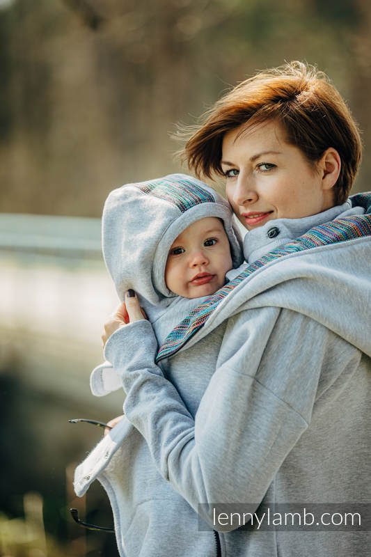 LennyLamb Trageschal für zwei Graue Mélange & Colorful Wind (gestrickter Sweatshirtstoff)