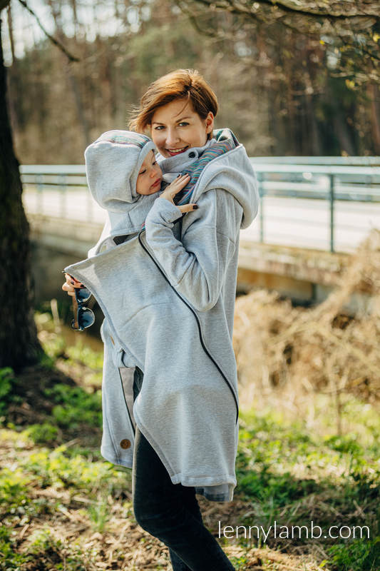 LennyLamb Trageschal für zwei Graue Mélange & Colorful Wind (gestrickter Sweatshirtstoff)