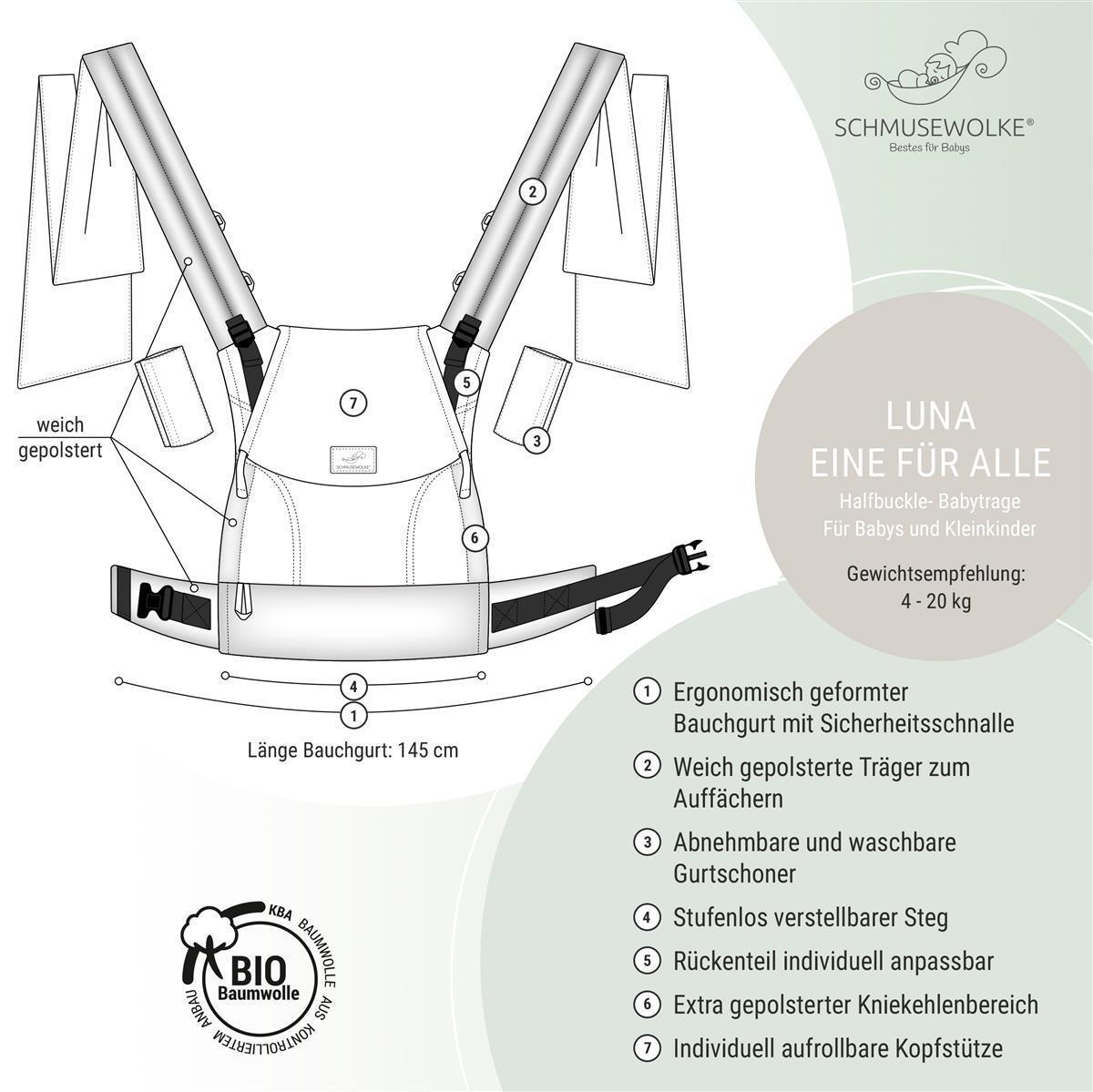 Schmusewolke Luna Halfbuckle (56 – 98 cm / 20 kg) Stone Schmusewolke Luna Halfbuckle (56 – 98 cm / 20 kg) Stone