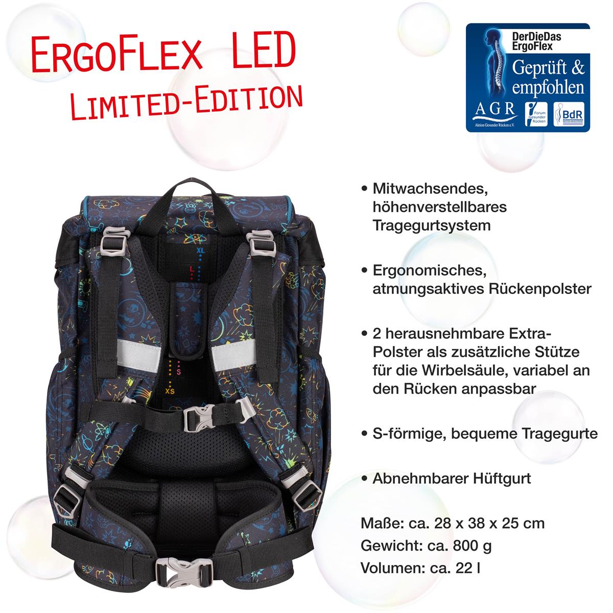 Der Die Das Schulranzen-Set Ergoflex 2025 5 tlg. LED Crazy Der Die Das Schulranzen-Set Ergoflex 2025 5 tlg. LED Crazy