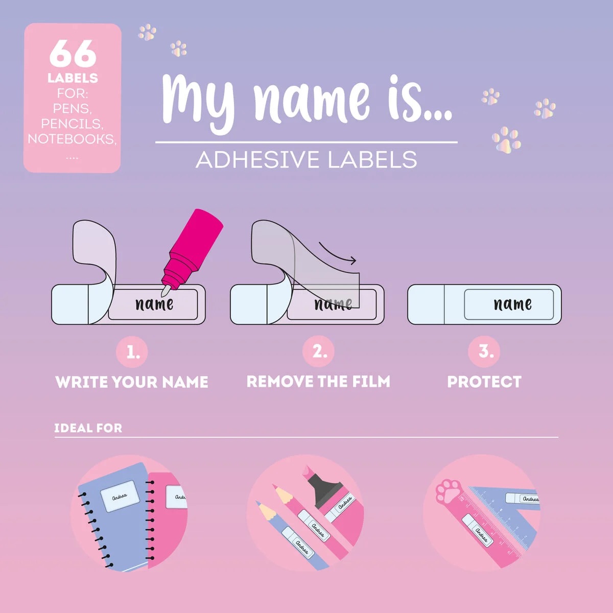 Legami Selbstklebende Namensetiketten mit Schutzfolie - My Name Is... Kitty