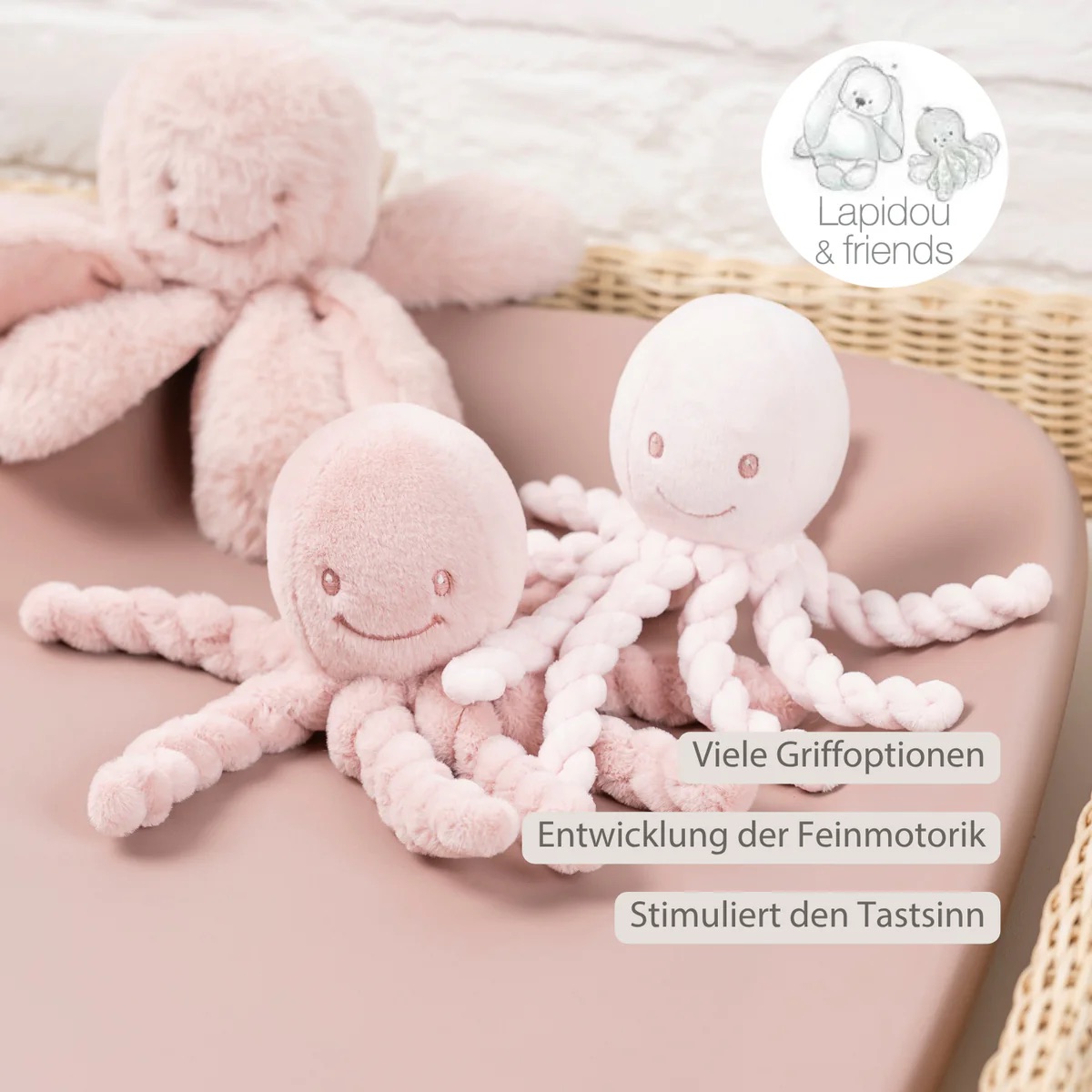 Nattou Kuscheltier Oktopus Pastellrosa