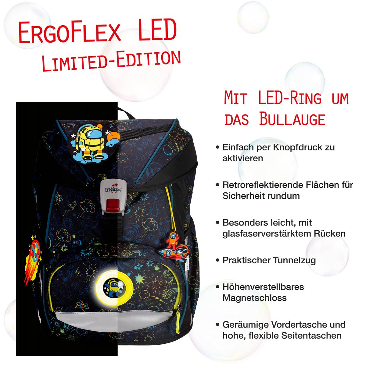 Der Die Das Schulranzen-Set Ergoflex 2025 5 tlg. LED Crazy Der Die Das Schulranzen-Set Ergoflex 2025 5 tlg. LED Crazy