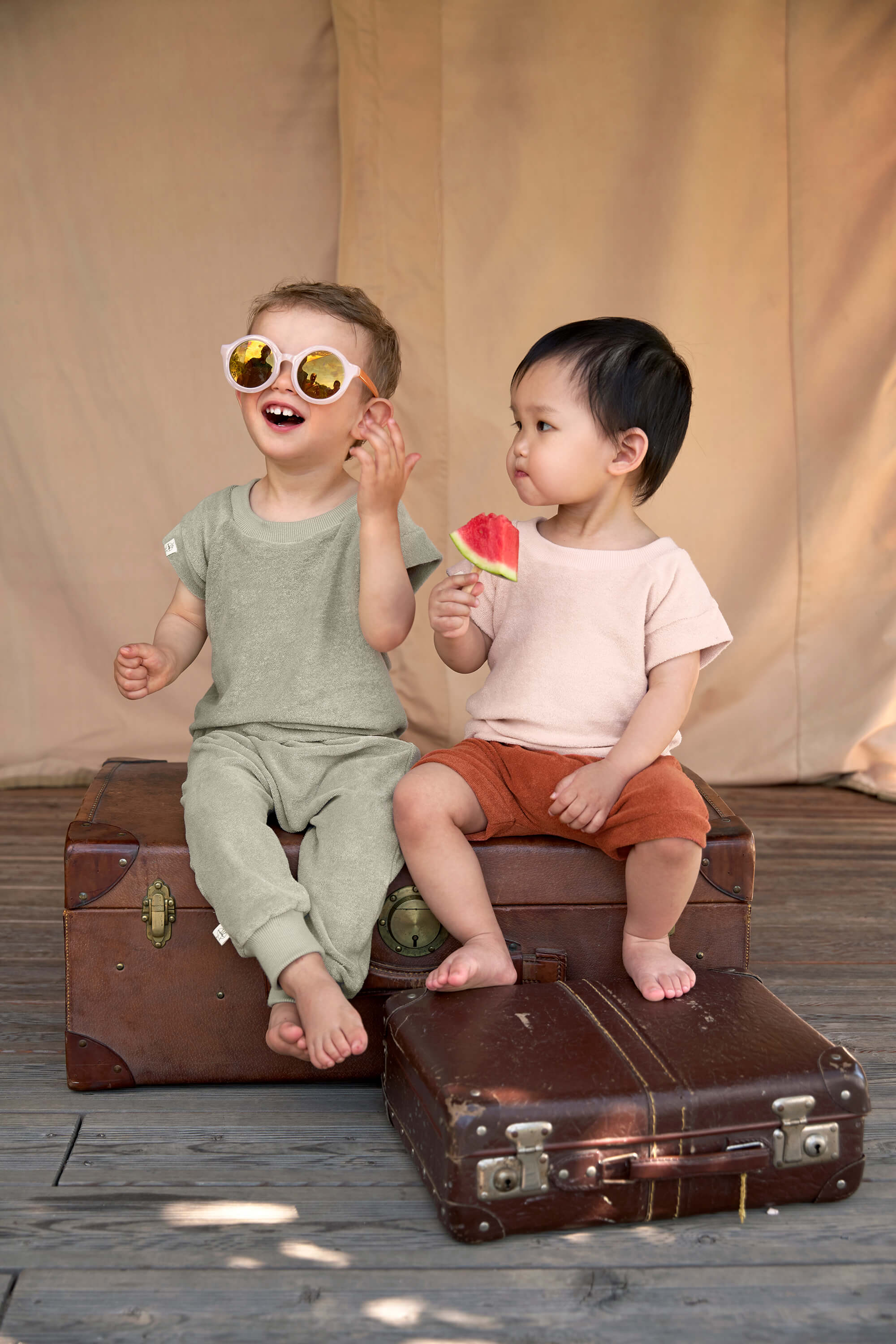 Lässig Frottee T-Shirt Kinder Powder Pink, Rosa 98-104