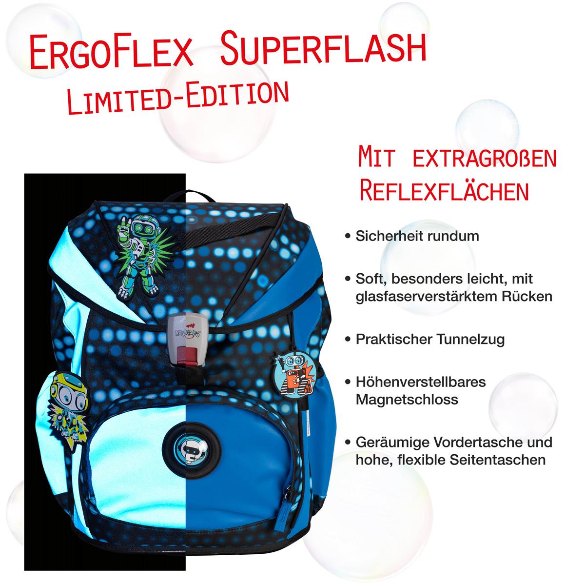 Der Die Das Schulranzen-Set Ergoflex 2025 5 tlg. Superflash Blue Robot Der Die Das Schulranzen-Set Ergoflex 2025 5 tlg. Superflash Blue Robot