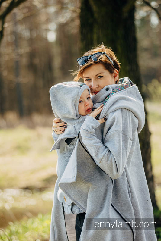 LennyLamb Trageschal für zwei Graue Mélange & Colorful Wind (gestrickter Sweatshirtstoff)