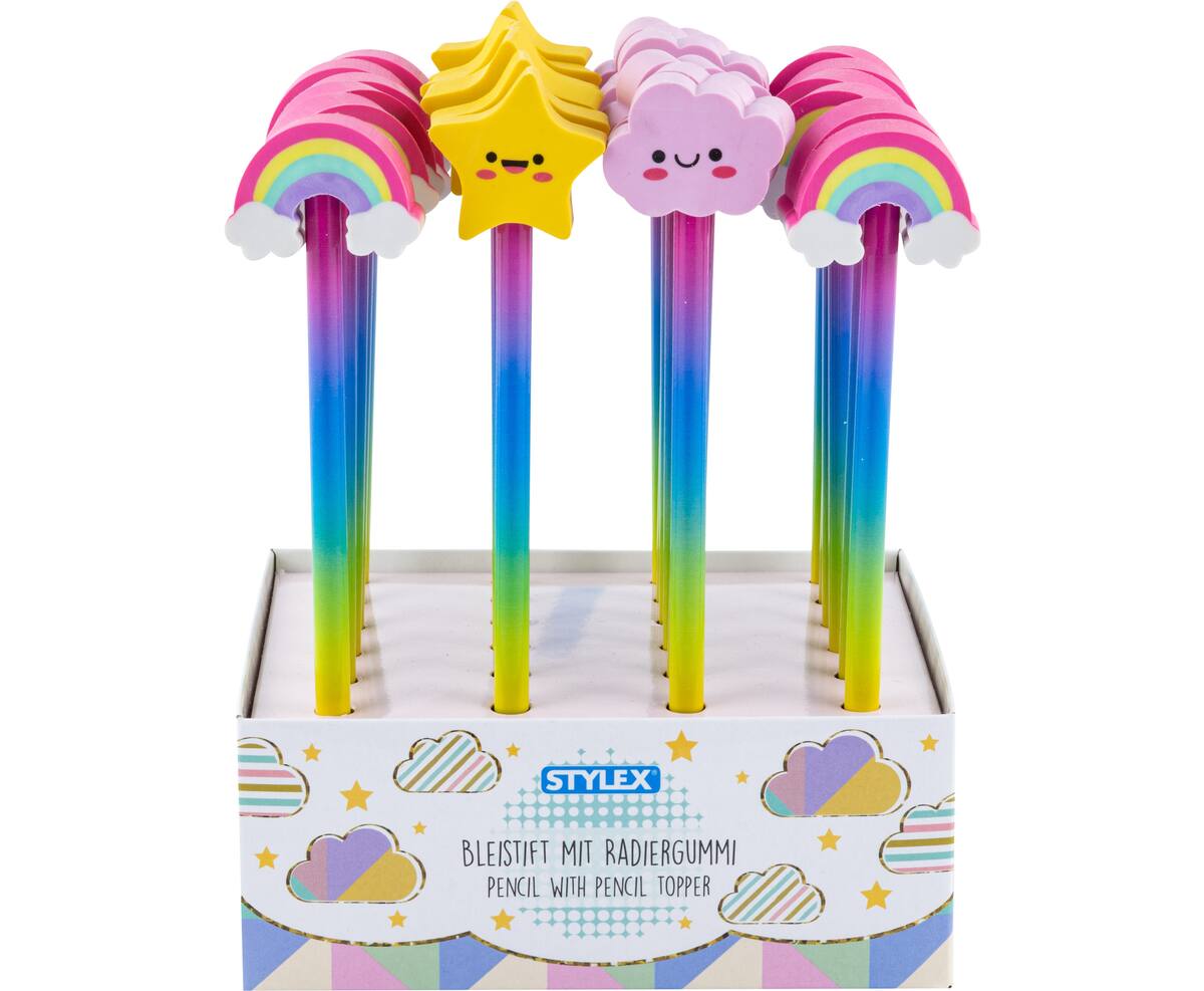 Bleistift mit Radiergummi-Topper, Regenbogen Stern