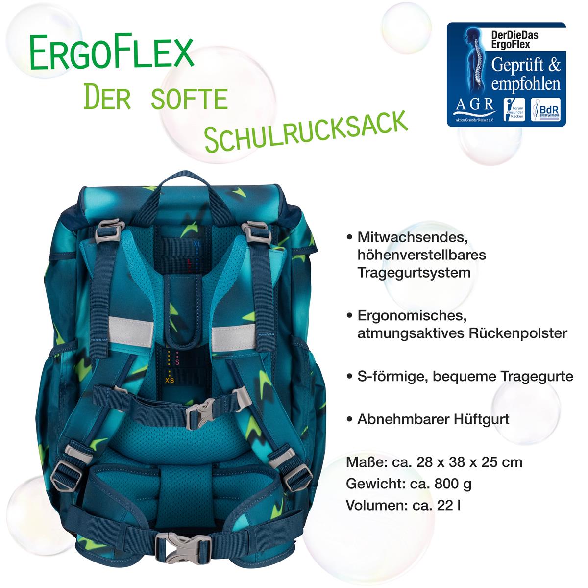 Der Die Das Schulranzen-Set Ergoflex 2025 5 tlg. Magic Light