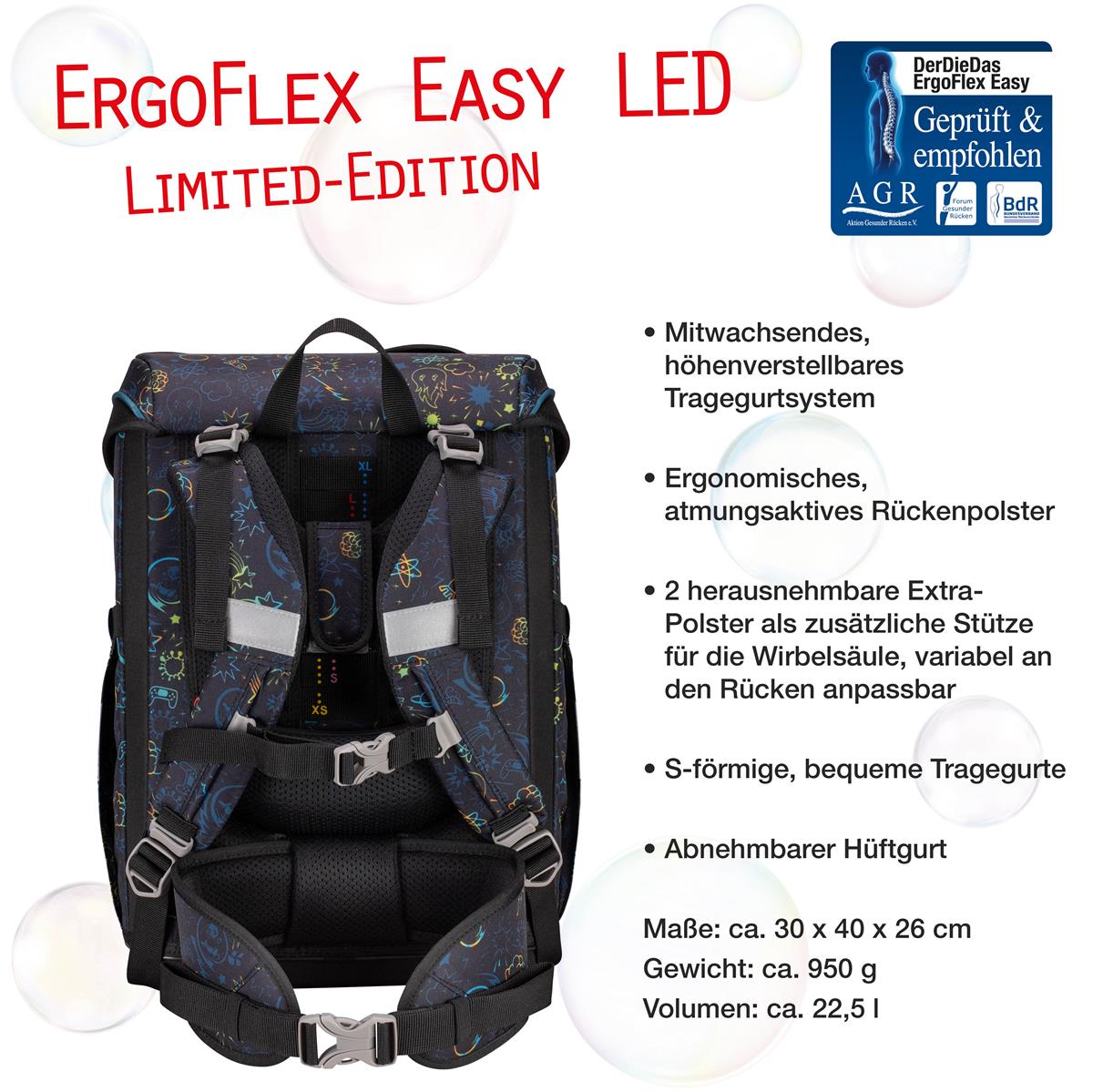 Der Die Das Schulranzen-Set Ergoflex Easy 2025 tlg. LED Crazy
