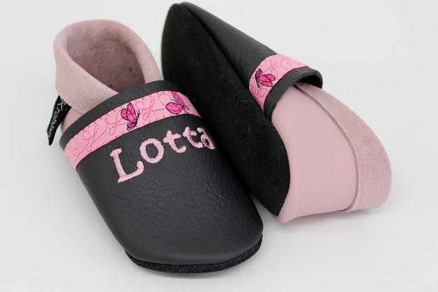 Krabbelschuhe aus Leder Schmetterlinge
